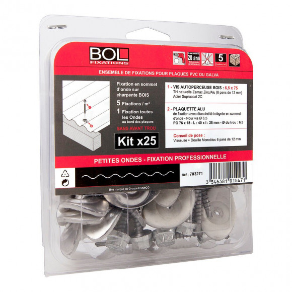 Fixation pour plaque petites ondes gavla ou PVC