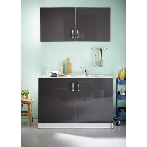 Meuble sous évier 120 gris 16mm soft close