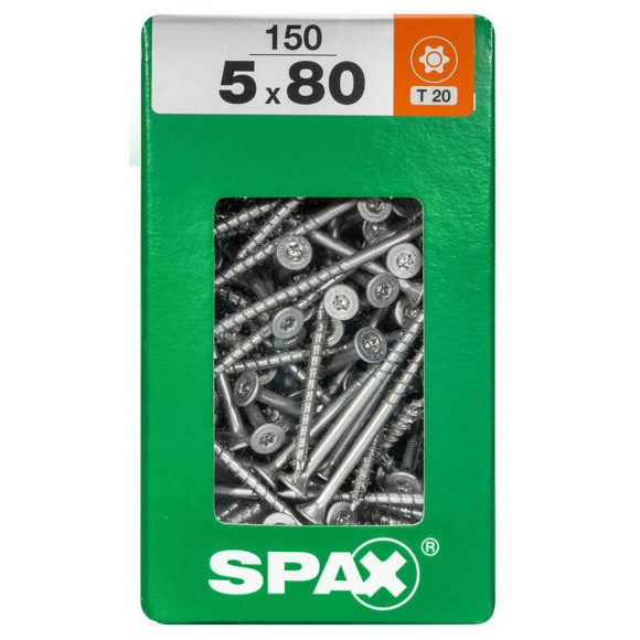Lot De 150 Vis Acier Tête Fraisée Torx Spax, Diam.5 Mm X L.80 Mm