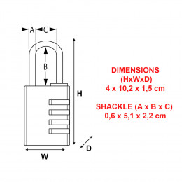 Cadenas à combinaison programmable alu 40mm anse d.6xh.51mm