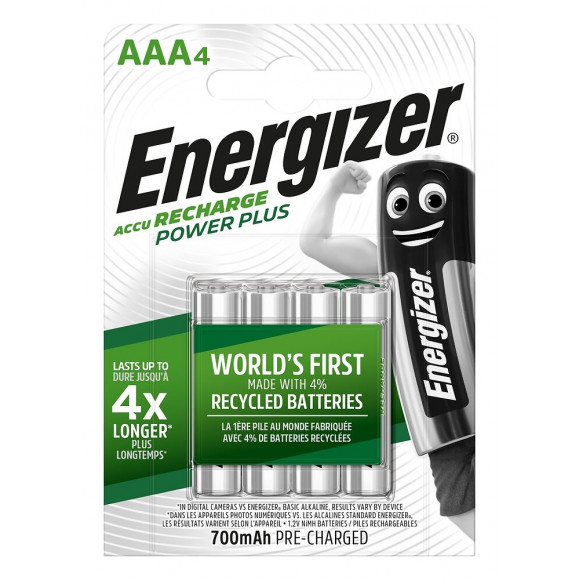 Piles Rechargeables Energizer Power Plus AAA/LR3 700 mAh, pack de 4