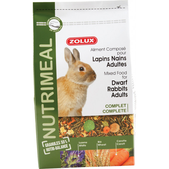 Aliments complets pour lapins nains adultes ZOLUX Nutrimeal 2,5 kg