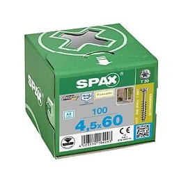 100 Vis Torx Tête Fraisée Autoforeuse 4,5x60 Spax Cut Inox A2 - Façade Bois Résineux