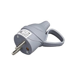 Fiche électrique mâle à anneau 2 pôles + terre 16 A. gris