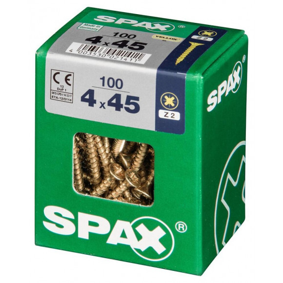 Lot De 100 Vis Acier Tête Fraisée Pozidriv Spax, Diam.4 Mm X L.45 Mm