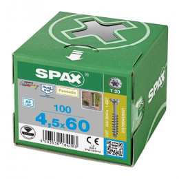 100 Vis Torx Tête Fraisée Autoforeuse 4,5x60 Spax Cut Inox A2 - Façade Bois Résineux