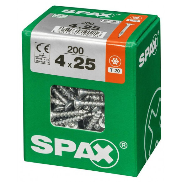 Lot De 200 Vis Acier Tête Fraisée Torx Spax, Diam.4 Mm X L.25 Mm