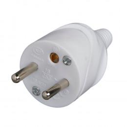 Fiche électrique mâle 2 pôles + terre 16A. couleur blanc