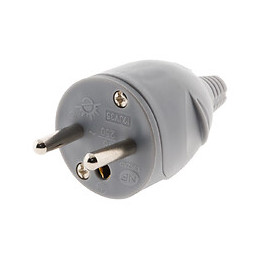 Fiche électrique mâle 2 pôles + terre 16A. couleur gris