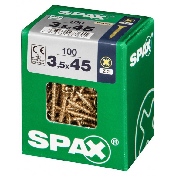 Lot De 100 Vis Acier Tête Fraisée Pozidriv Spax, Diam.3.5 Mm X L.45 Mm