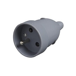 Fiche électrique femelle 2 pôles + terre 16A. couleur gris