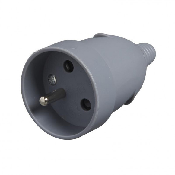 Fiche électrique femelle 2 pôles + terre 16A. couleur gris