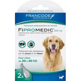 Pipettes antiparasitaires FRANCODEX grand chien Fipromédic 2 x 2,68ml