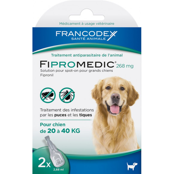Pipettes antiparasitaires FRANCODEX grand chien Fipromédic 2 x 2,68ml