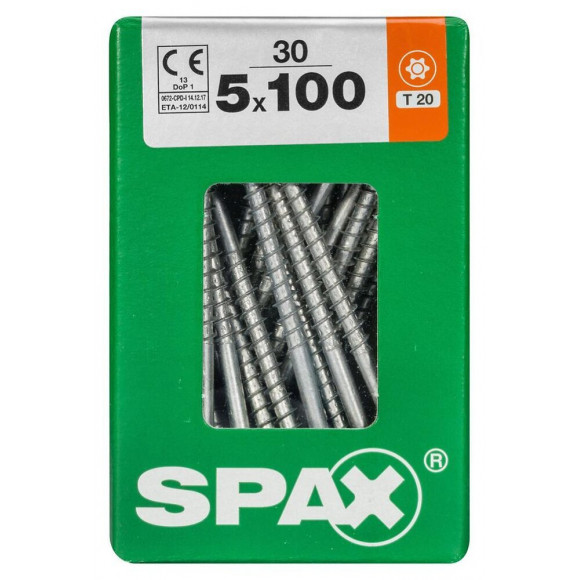 Lot De 30 Vis Acier Tête Fraisée Torx Spax, Diam.5 Mm X L.100 Mm