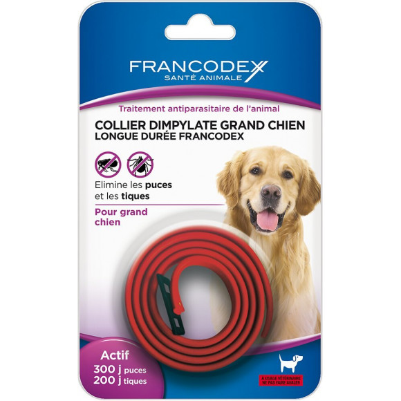 Collier antiparasitaire FRANCODEX grand chien Dimpylate rouge