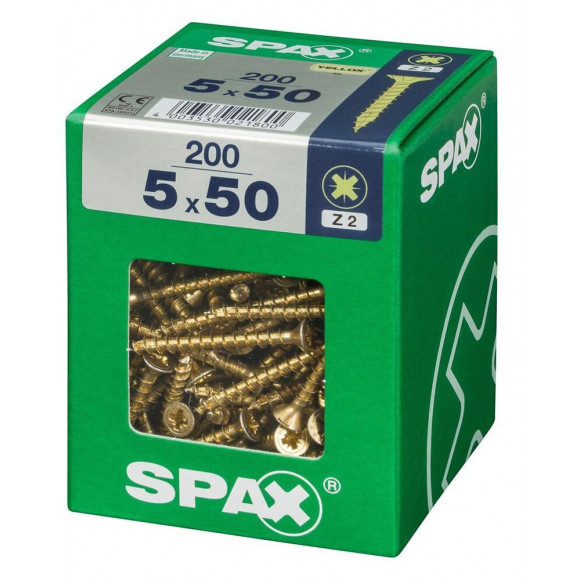 Lot De 200 Vis Acier Tête Fraisée Pozidriv Spax, Diam.5 Mm X L.50 Mm