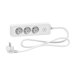 Rallonge multiprise 3 prises 2P+T 1,5m - Blanc