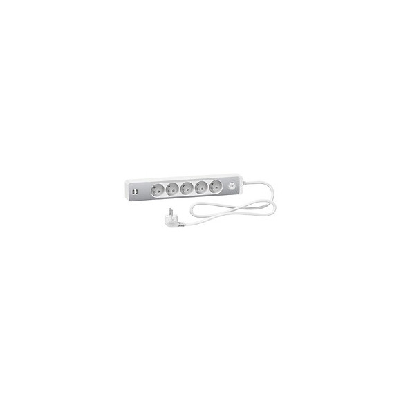 Rallonge multiprise 5 prises 2P+T 2 USB 1.5m - Blanc
