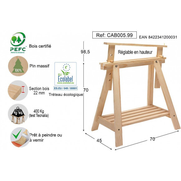 Tréteau architecte pin massif non vernis