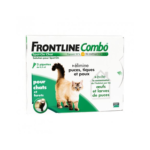 3 pipettes antiparasitaires FRONTLINE COMBO Spot-On chat