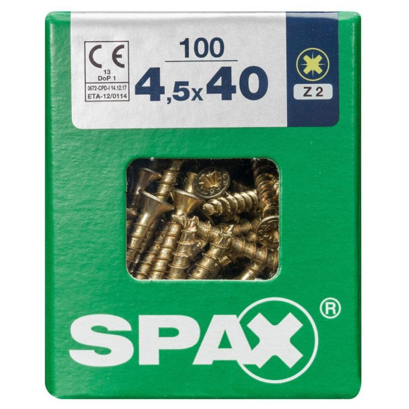 Lot De 100 Vis Acier Tête Fraisée Pozidriv Spax, Diam.4.5 Mm X L.40 Mm