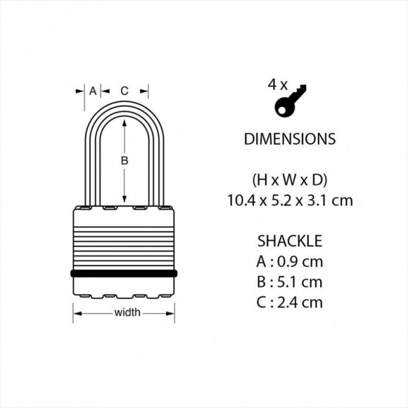 Cadenas À Clé Master Lock Acier Laminé, L.50 Mm