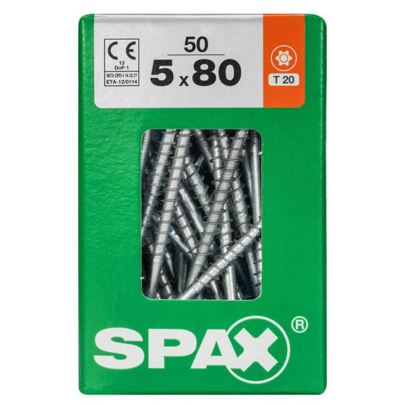 Lot De 50 Vis Acier Tête Fraisée Torx Spax, Diam.5 Mm X L.80 Mm