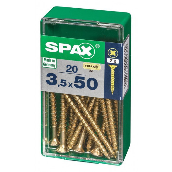 Lot De 20 Vis Acier Tête Fraisée Pozidriv Spax, Diam.3.5 Mm X L.50 Mm