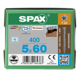 400 Vis Torx Autoforeuse 5x60 Spax-deck Inox A2 - Terrasse Bois Éxotique