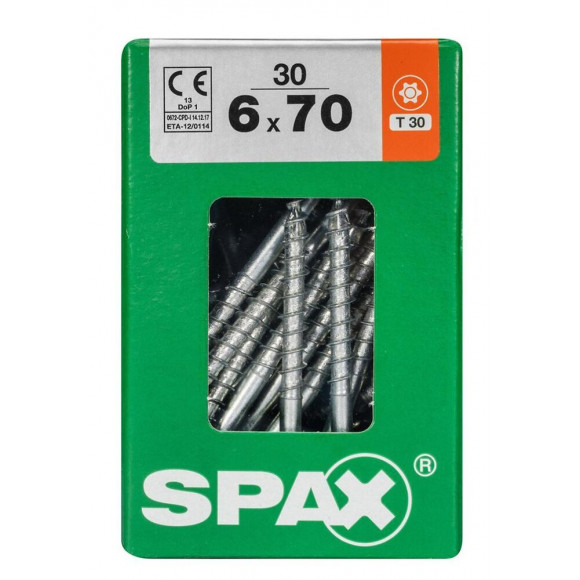 Lot De 30 Vis Acier Tête Fraisée Torx Spax, Diam.6 Mm X L.70 Mm