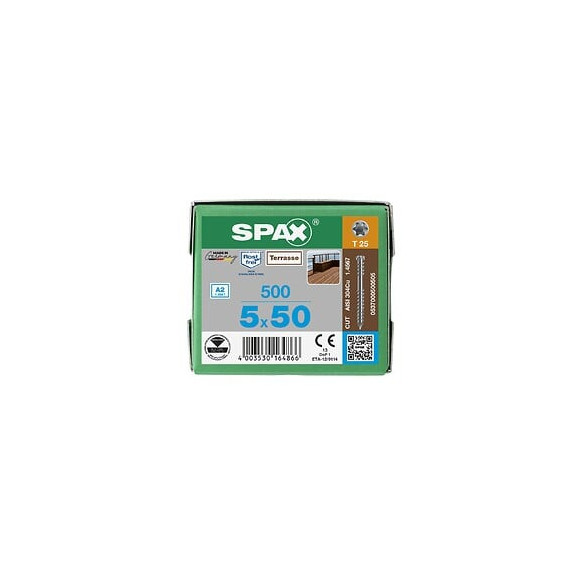 500 Vis Torx Autoforeuse 5x50 Spax-deck Inox A2 - Terrasse Bois Éxotique