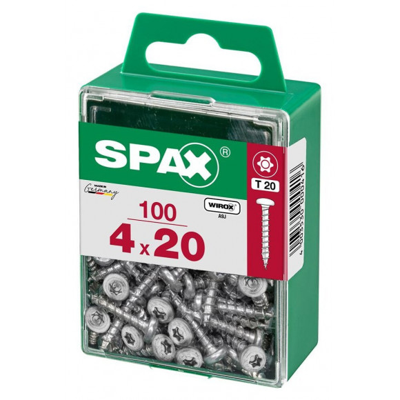 Lot De 100 Vis Acier Tête Ronde Torx Spax, Diam.4 Mm X L.20 Mm