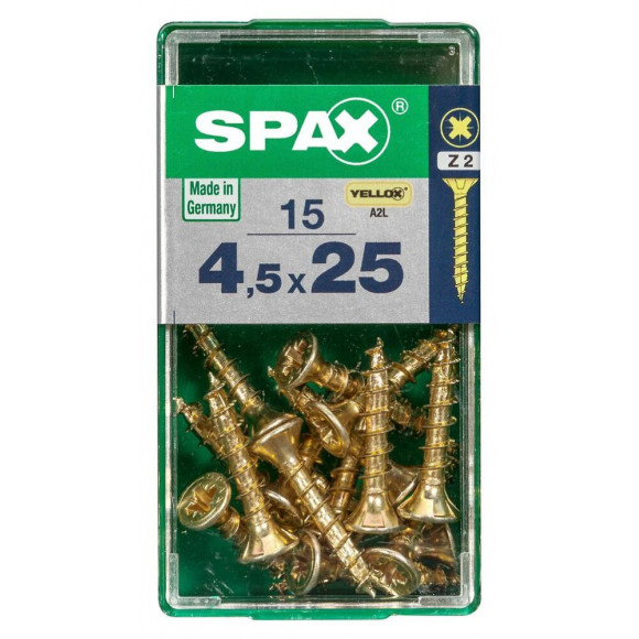 Lot De 15 Vis Acier Tête Fraisée Pozidriv Spax, Diam.4.5 Mm X L.25 Mm
