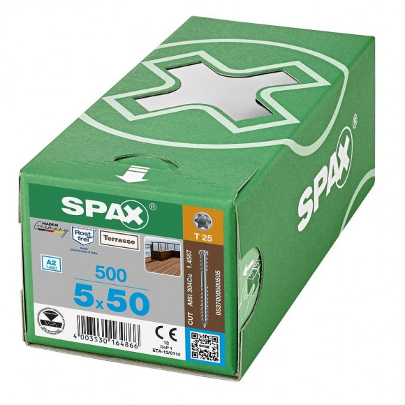 500 Vis Torx Autoforeuse 5x50 Spax-deck Inox A2 - Terrasse Bois Éxotique