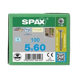 100 Vis Torx Tête Fraisée Autoforeuse 5x60 Spax Cut Inox A2 - Façade Bois Résineux