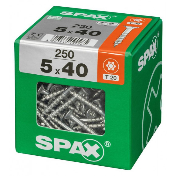 Lot De 250 Vis Acier Tête Fraisée Torx Spax, Diam.5 Mm X L.40 Mm