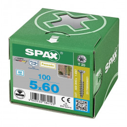 100 Vis Torx Tête Fraisée Autoforeuse 5x60 Spax Cut Inox A2 - Façade Bois Résineux