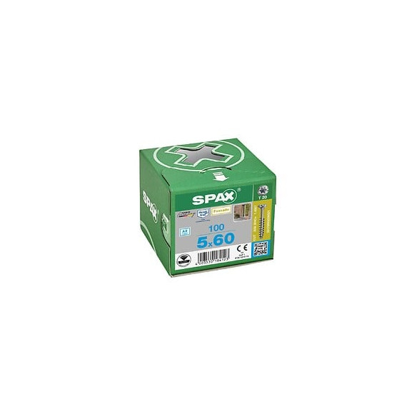 100 Vis Torx Tête Fraisée Autoforeuse 5x60 Spax Cut Inox A2 - Façade Bois Résineux