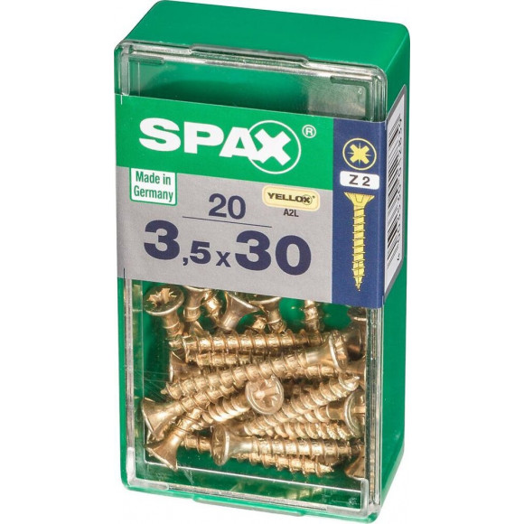Lot De 20 Vis Acier Tête Fraisée Pozidriv Spax, Diam.3.5 Mm X L.30 Mm