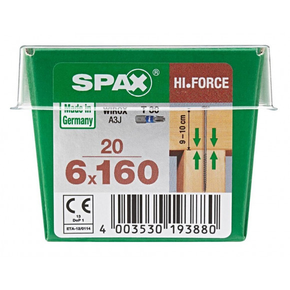 Lot De 20 Vis Acier Tête Fraisée Bombée Torx Spax, Diam.6 Mm X L.160 Mm
