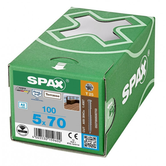 100 Vis Torx Autoforeuse 5x70 Spax-deck Inox A2 - Terrasse Bois Éxotique