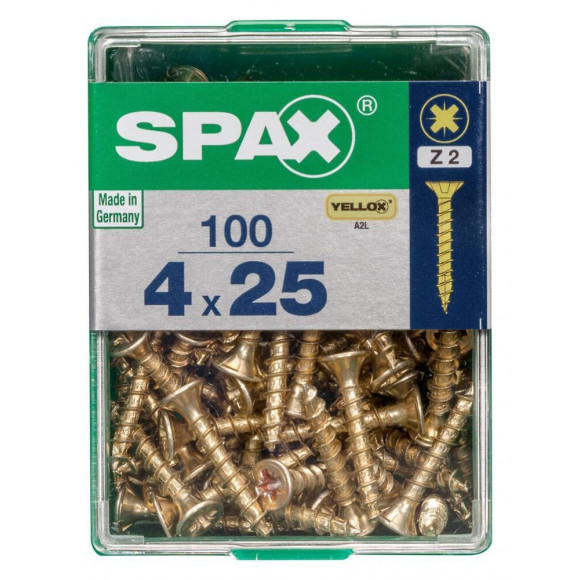 Lot De 100 Vis Acier Tête Fraisée Pozidriv Spax, Diam.4 Mm X L.25 Mm