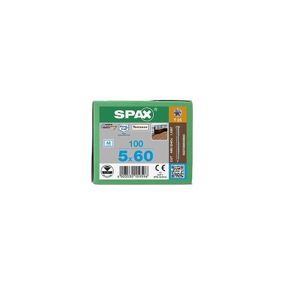 100 Vis Torx Autoforeuse 5x60 Spax-deck Inox A2 - Terrasse Bois Éxotique