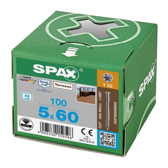 100 Vis Torx Autoforeuse 5x60 Spax-deck Inox A2 - Terrasse Bois Éxotique