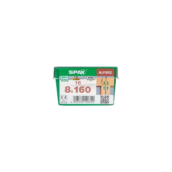 Lot De 16 Vis Acier Torx Spax, Diam.8 Mm X L.160 Mm