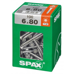 Lot De 100 Vis Acier Tête Fraisée Torx Spax, Diam.6 Mm X L.80 Mm