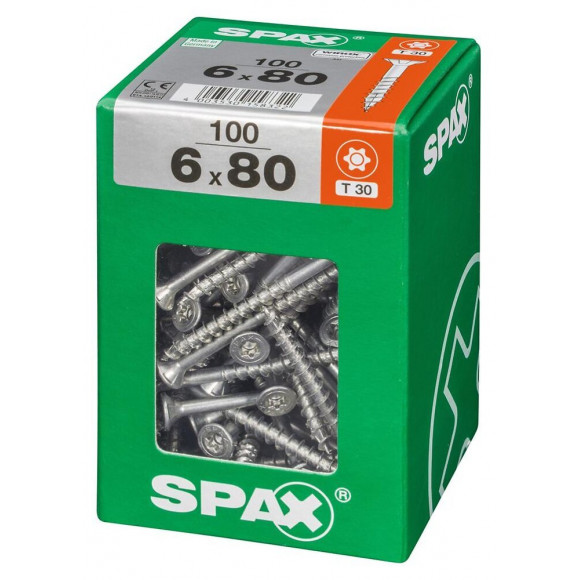 Lot De 100 Vis Acier Tête Fraisée Torx Spax, Diam.6 Mm X L.80 Mm