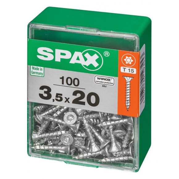 Lot De 100 Vis Acier Tête Autofraisée Plate Spax, Diam.3.5 Mm X L.20 Mm