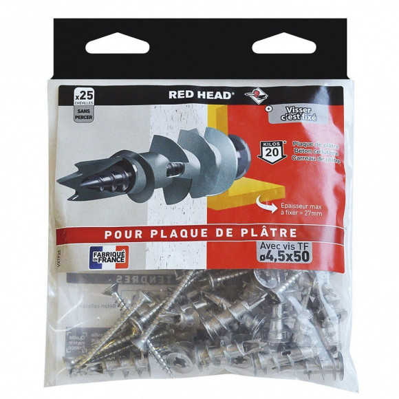 Lot De 25 Chevilles Et Vis À Visser Vix Red Head, Diam.12 X L.30 Mm